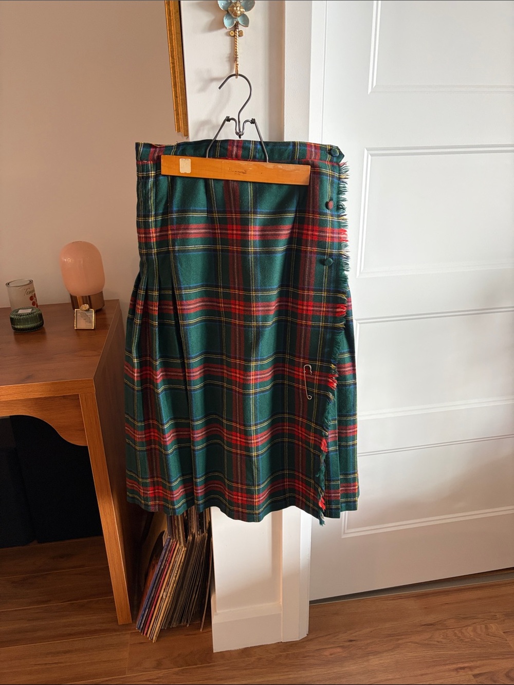 Green and Red Tartan Midi Skirt - Classic Pleated Style